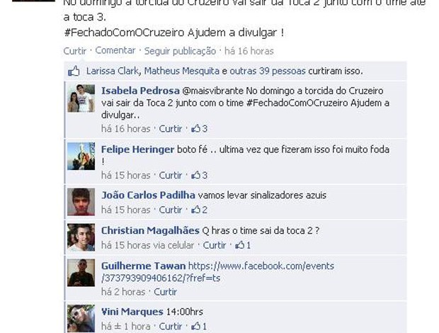 Torcida Cruzeiro Facebook (Foto: Reprodução/Facebook)