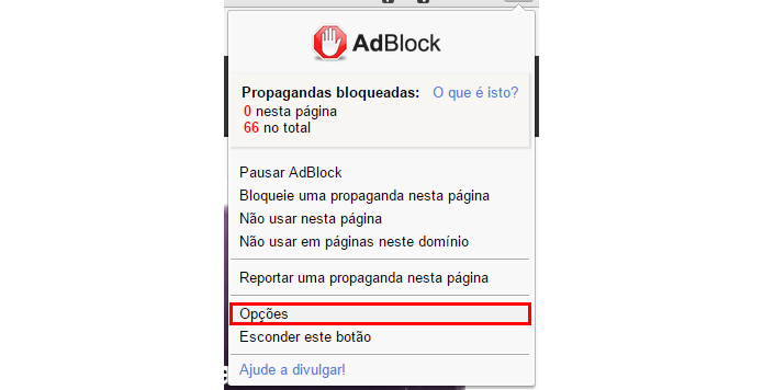 Acesse as opções do AdBlock (Foto: Reprodução/Paulo Alves)