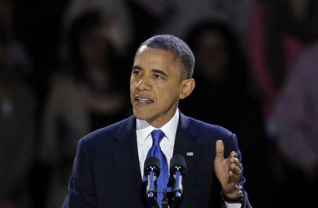 O presidente reeleito dos EUA, Barack Obama, discursa nesta quarta-feira (7) em Chicago (Foto: AP)