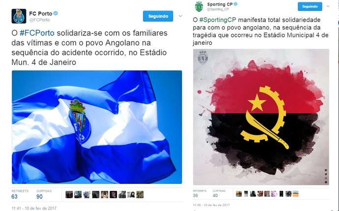 Equipes de Portugal se solidarizam com os familiares de Angola (Foto: Reprodução/Twitter)