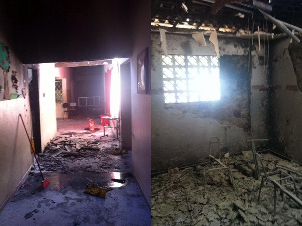 Escola foi arrombada e incendiada na cidade de Juazeirinho (Foto: Lamartine Lacerda/Polícia Civil)