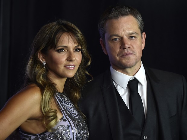 Matt Damon e a mulher, Luciana Barroso, em première de filme em Las Vegas, nos Estados Unidos (Foto: David Becker/ AFP)
