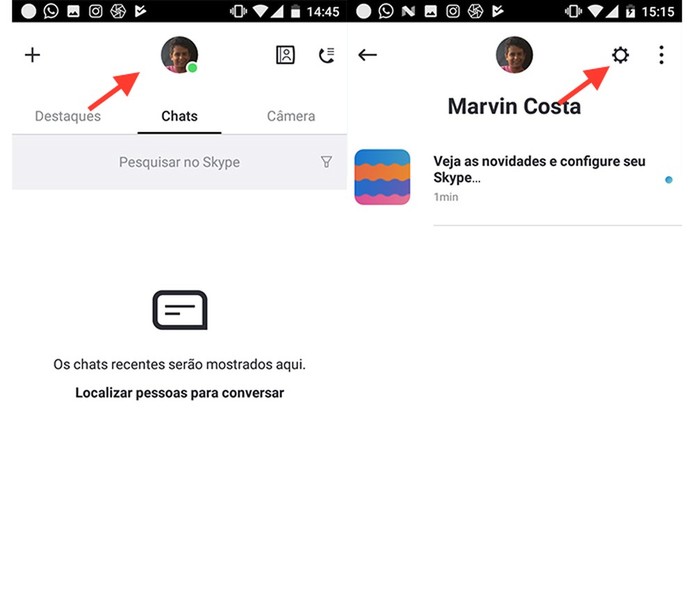 Ação para visualizar opções do Skype para Android (Foto: Reprodução/Marvin Costa) Ação para visualizar opções do Skype para Android (Foto: Reprodução/Marvin Costa)