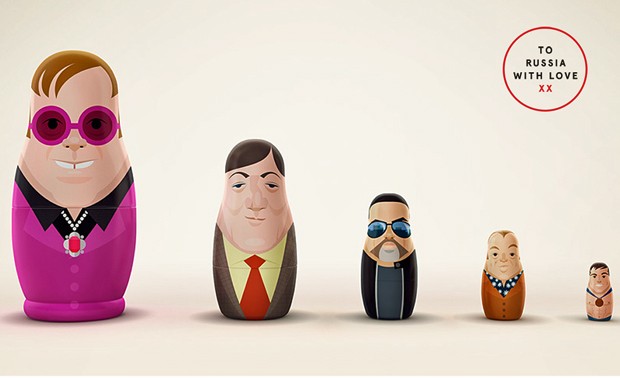 Elton John, Stephen Fry, George Michael, Graham Norton e Tom Daley ganham boneca russa (Foto: Divulgação)