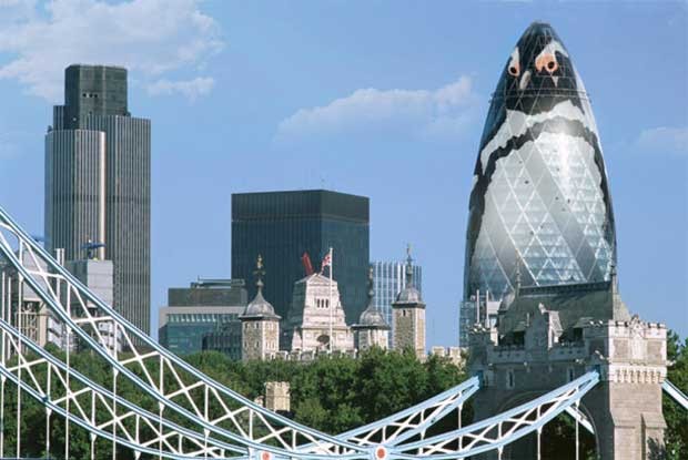 Projeto do Zoológico de Londres quer transformar um dos edifícios mais icônicos da cidade em um pinguim gigante para atrair mais visitantes (Foto: Divulgação)