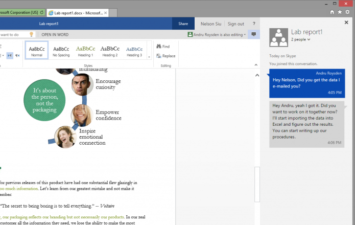 Chat do Skype pode ser usado no Office Online (foto: Reprodução/Microsoft)