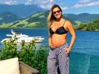 Andressa Suita exibe gravidez em Angra dos Reis: 'Barriga positiva'