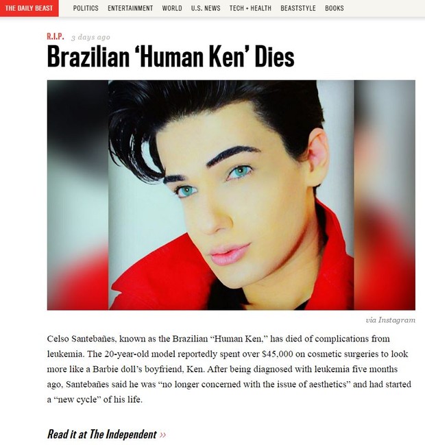 Morte de Ken Humano em site internacional (Foto: Reprodução)