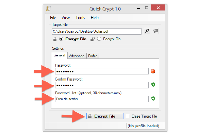 Vinculando uma senha a um arquivo com o Quick Crypt (Foto: Reprodução/Marvin Costa)