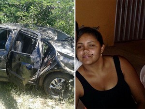 Carro em que Roberta Fagundes estava capotou na RN-233, em Paraú (Foto: Bruno Clélio/G1)