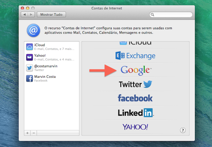 Iniciando o processo para vincular uma conta do Gmail ao Mac OS X (Foto: Reprodução/Marvin Costa)