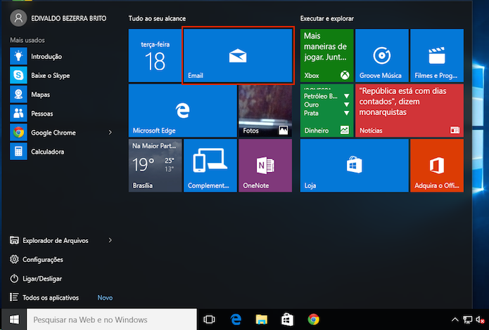 Executando app Email no Windows 10 (Foto: Reprodução/Edivaldo Brito)