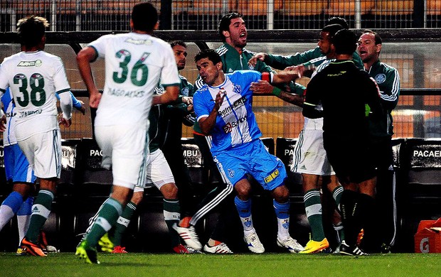 confusão no jogo entre Palmeiras e Paysandu (Foto: Marcos Ribolli / Globoesporte.com)