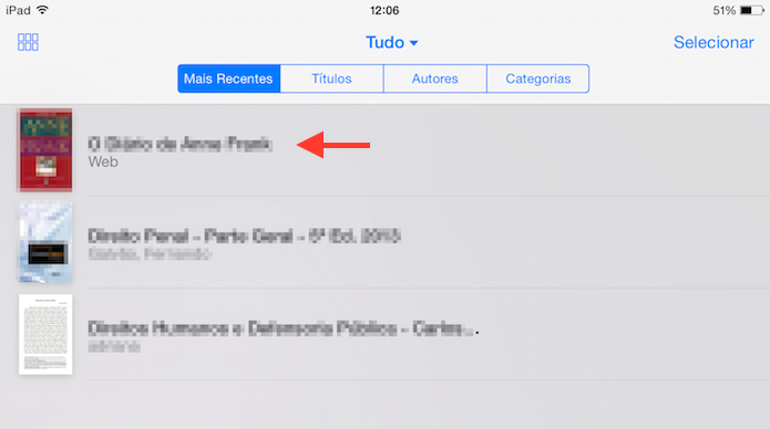 Documento em PDF salvo na biblioteca do iBooks para iPad (Foto: Reprodução/Marvin Costa)