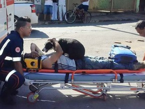 Cadela Nina subiu sobre o dono durante o socorro após acidente em Santa Gertrudes (Foto: Christopher Mariano/ Arquivo Pessoal)