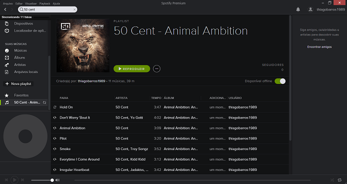 Spotify faz download das músicas (Foto: Thiago Barros/Reprodução)