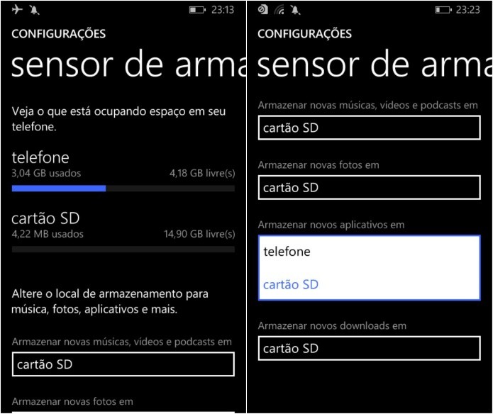 Configurando instalação de novos apps no cartão SD (Foto: Reprodução/Helito Bijora)