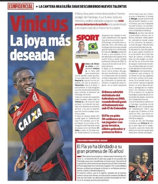 Jornal espanhol abre espaço para revelação do Fla: em seis jogos na Copinha, ele marcou quatro gols e deu cinco assistências (Foto: Reprodução jornal "Sport")