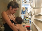 Adriana Sant'Anna amamenta o filho e mostra clique divertido na web