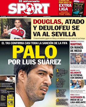 Jornal Sport crava Douglas no Barcelona (Foto: Repordução / Sport)