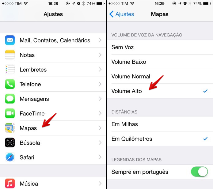 Aumentando o volume do som de navegação do iOS (Foto: Reprodução/Helito Bijora)