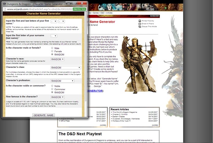 Inspirado em D&D, o site possui ótimos recursos para gerar nomes para personagens de games de RPG (Foto: Reprodução/Daniel Ribeiro)