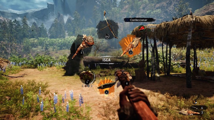 Far Cry Primal: prepare a isca de carne antes de se aproximar da criatura (Foto: Reprodução/Victor Teixeira)