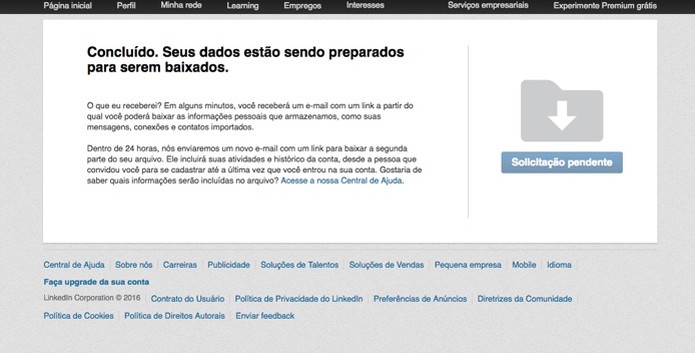 Faça o download de suas informações (Foto: Reprodução/André Sugai) Faça o download de suas informações (Foto: Reprodução/André Sugai)