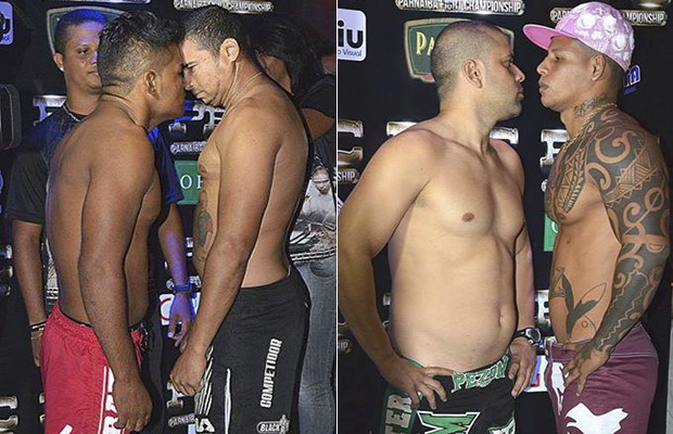 Lutadores do Parnaíba Fight mostram rivalidade durante pesagem (Foto: Divulgação/PFC)