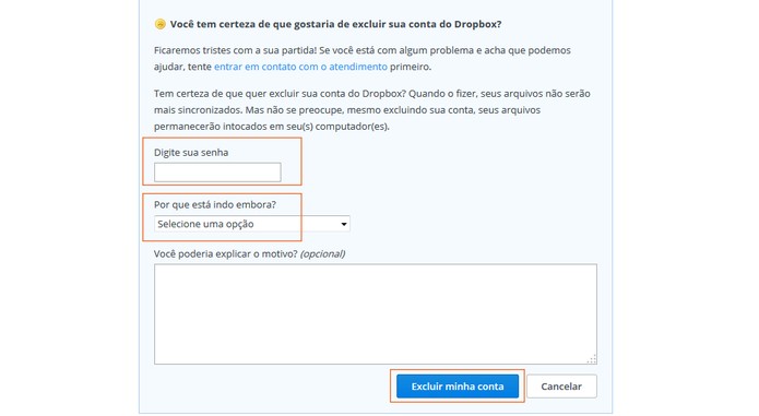 Conclua o processo para excluir sua conta do Dropbox (Foto: Reprodução/TechTudo)