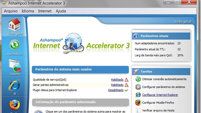 Utilize o Ashampoo Internet Accelerator para tornar sua navegação mais rápida (Foto: Reprodução/Daniel Ribeiro)