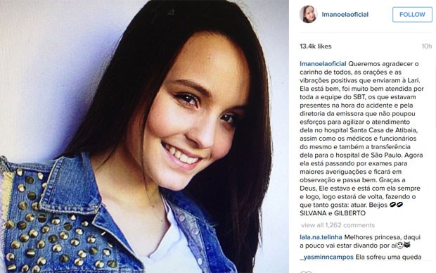 Os pais de Larissa Manoela postaram mensagem no perfil da atriz no Instagram (Foto: Reprodução/Instagram/Larissa Manoela)