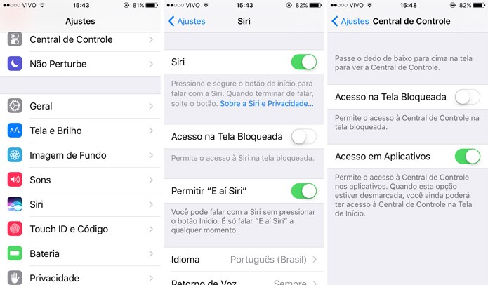 Se quiser, você pode tirar o acesso da Siri à Tela Bloqueada (Foto: Reprodução)