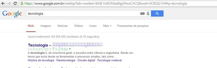 Procurando por blogs de tecnologia no Google (Foto: Reprodução/Taysa Coelho) Procurando por blogs de tecnologia no Google (Foto: Reprodução/Taysa Coelho)