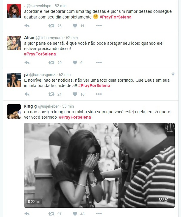 Fãs de Selena Gomez iniciam corrente de orações (Foto: Reprodução/Twitter)
