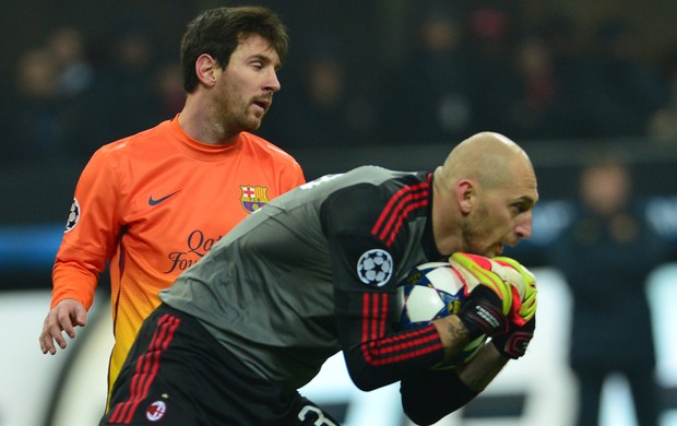 Abbiati e messi, Milan x Barcelona (Foto: AFP)