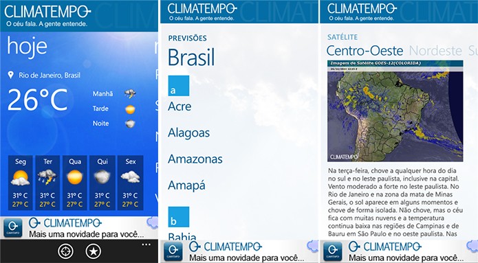 Aplicativo oficial do Instituto Climatempo oferece previsões do tempo para diversas cidades (Foto: Divulgação/Windows Phone Store)