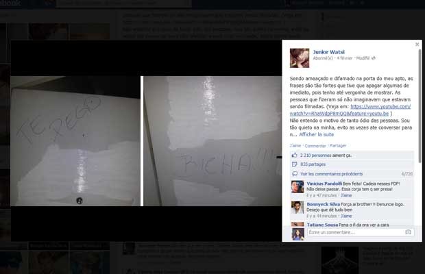 Desabafo feito pelo estudante de direito de uma faculdade de Brasília em uma rede social, sobre as agressões homofóbicas dos vizinhos (Foto: Facebook/Reprodução) Desabafo feito pelo estudante de direito de uma faculdade de Brasília em uma rede social, sobre as agressões homofóbicas dos vizinhos (Foto: Facebook/Reprodução)
