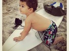 Daniele Suzuki posta foto do filho com prancha de surfe