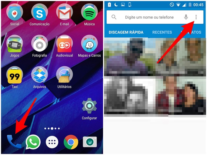 Abra o app do Telefone e toque no símbolo de três pontos (Foto: Reprodução/Lucas Mendes)