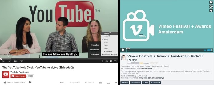 Comparativo entre visualização de vídeos no YouTube e no Vimeo (Foto: Reprodução/Paulo Finotti)