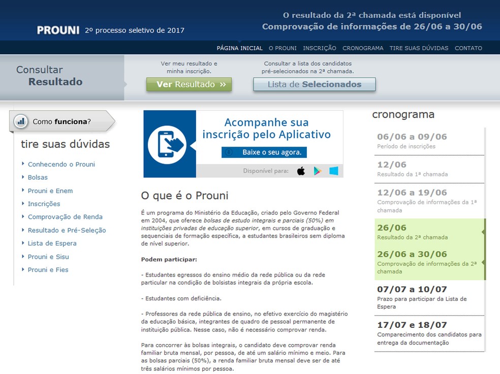 Segunda chamada do Prouni já está no ar (Foto: Reprodução)