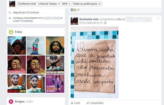Guilherme Neto, morto pelo pai, fazia posts na web sobre movimentos sociais, Goiânia, Goiás (Foto: Reprodução/Facebook)