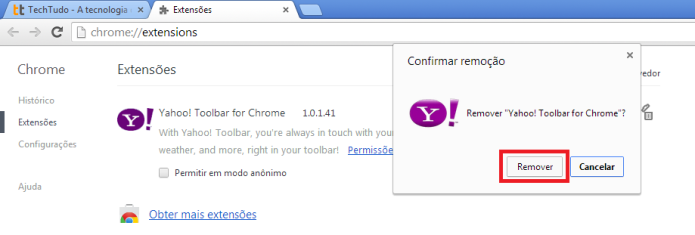 Removendo o Yahoo! Toobar do navegador (Foto: Reprodução/Lívia Dâmaso)