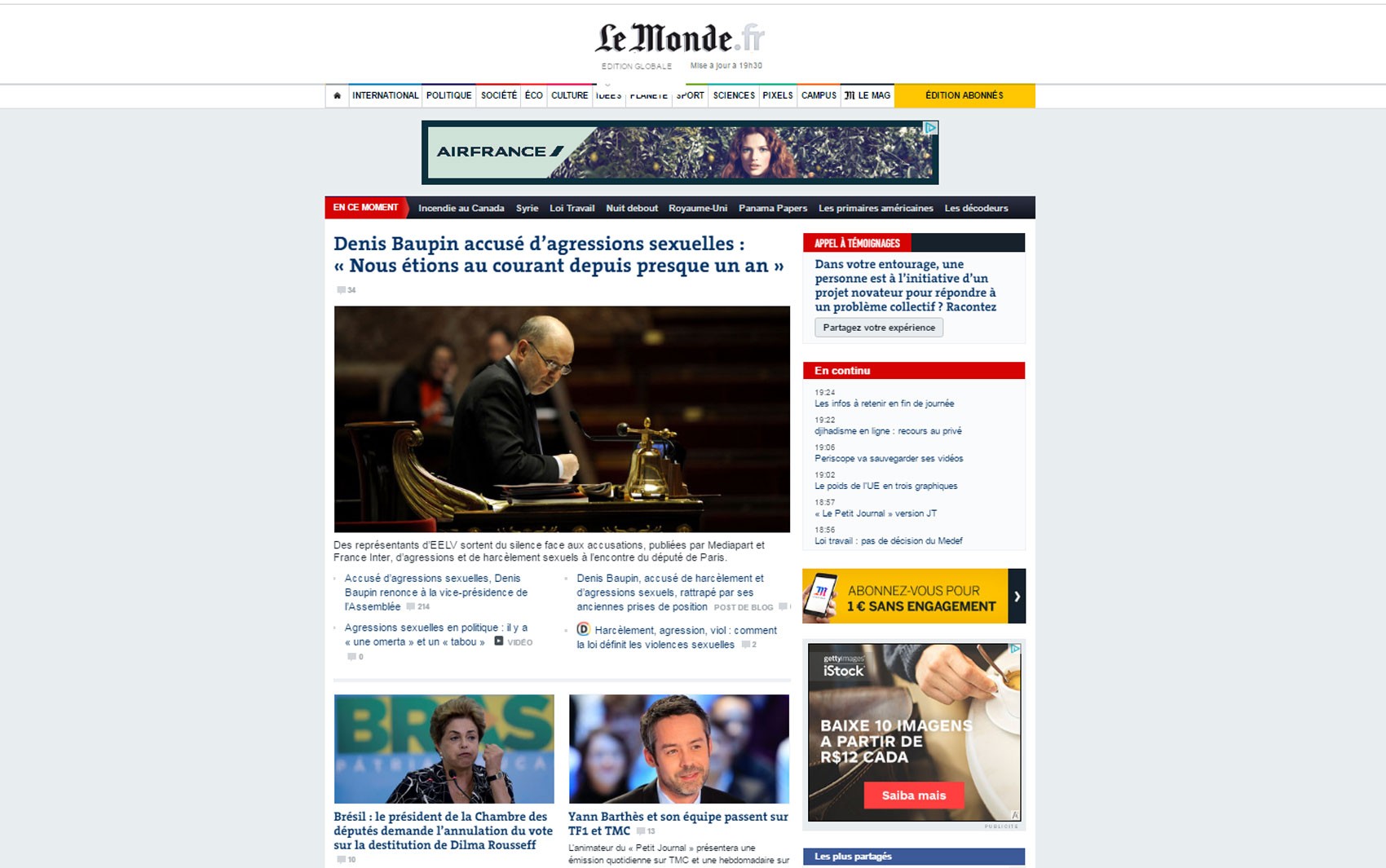 PÃ¡gina inicial do 'Le Monde' destaca notÃ­cia sobre anulaÃ§Ã£o da votaÃ§Ã£o de impeachment na CÃ¢mara (Foto: ReproduÃ§Ã£o/Le Monde)