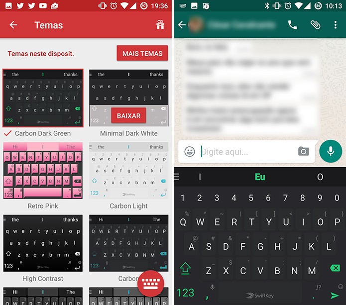 SwiftKey para Android aplicará último tema baixado automaticamente (Foto: Reprodução/Elson de Souza)