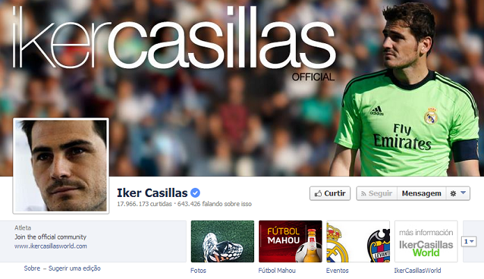 Iker Casillas do Real Madrid tem 17,729,896 de fãs no Facebook (Foto: Reprodução/Facebook)