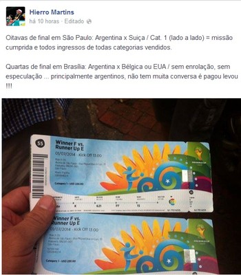 Hierro vende ingressos para Copa no Facebook (Foto: Reprodução/Facebook)