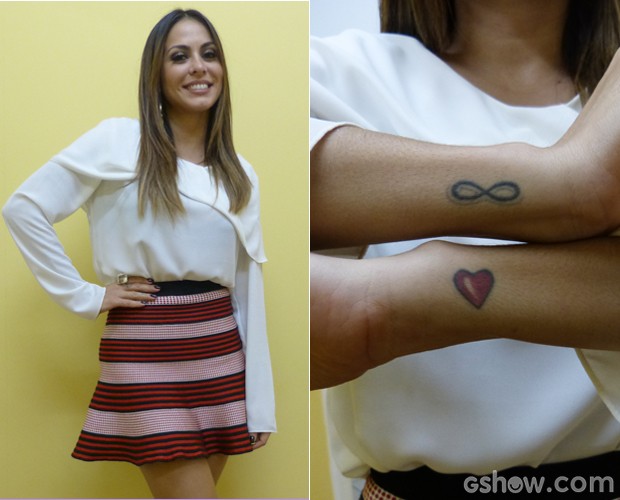 Alinne Rosa mostra tatuagem que fez em homenagem a Rodrigo (Foto: Mais Você/TV Globo)