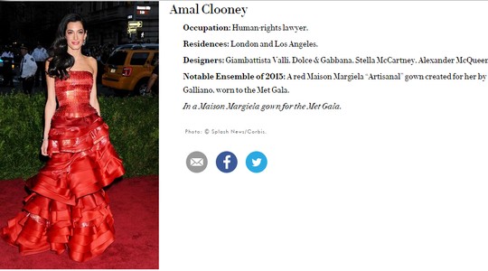 Amal Clooney num vestido Maison Margiela para o Baile de Gala do Met (Foto: Reprodução Vanity Fair)